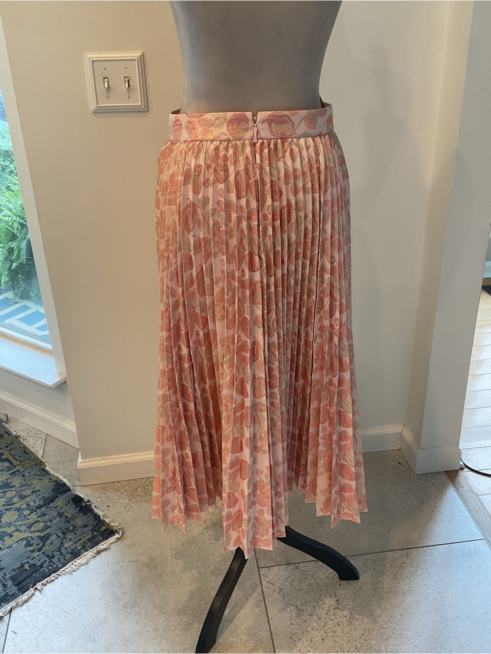kate spade Pink Metallic Floral Pleated Midi Skirt - Picture 8 of 10